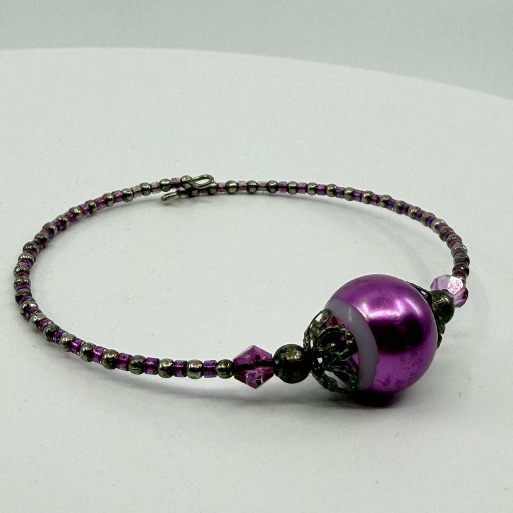 Purple Beaded Statement Bracelet Boho Y2K Romantic Gift Accessory Jewelry Piece
